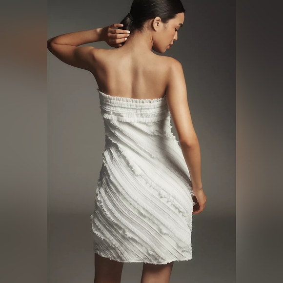 Anthropologie Endless Rose Strapless Textured Fitted White Mini Dress - Picture 2 of 6